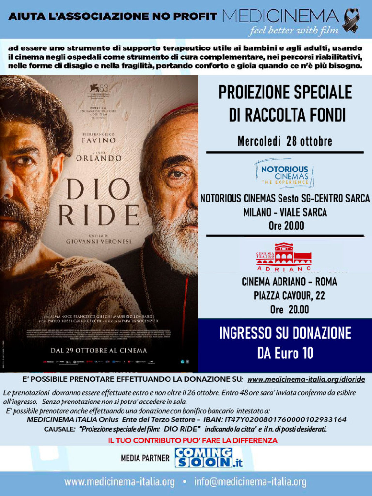 Medicinema Italia Proiezione Speciale Raccolta Fondi – DIO RIDE ottobre 2026 Medicinema Italia Proiezione Speciale Raccolta Fondi - DIO RIDE ottobre 2026